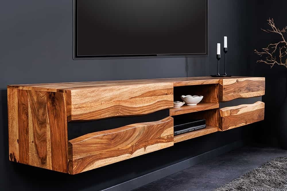 Invicta Interior Hangend tv-meubel AMAZONAS 160cm bruin Sheesham massief hout boomrand metaal zwart - 43707