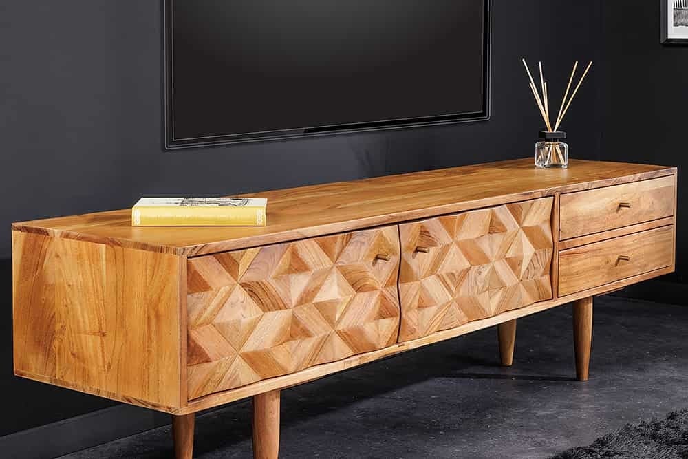 Invicta Interior Massief houten tv-meubel ALPINE 145 cm natuurlijke acacia retro-design honingkleurige afwerking - 43736