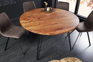 Invicta Interior Ronde eettafel SCORPION 120cm natuurlijk acacia massief hout haarspeldpoten retro design - 43668