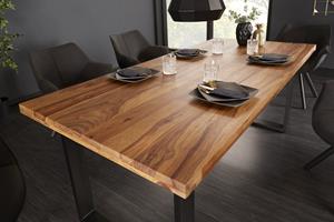 Invicta Interior Massief houten eettafel IRON CRAFT 180cm naturel zwarte Sheesham steenafwerking Industrieel Design - 39869