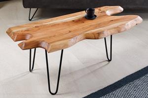 Invicta Interior Massief houten salontafel WILD 100cm natuurlijk acacia haarspeldpoten boomrand - 43341