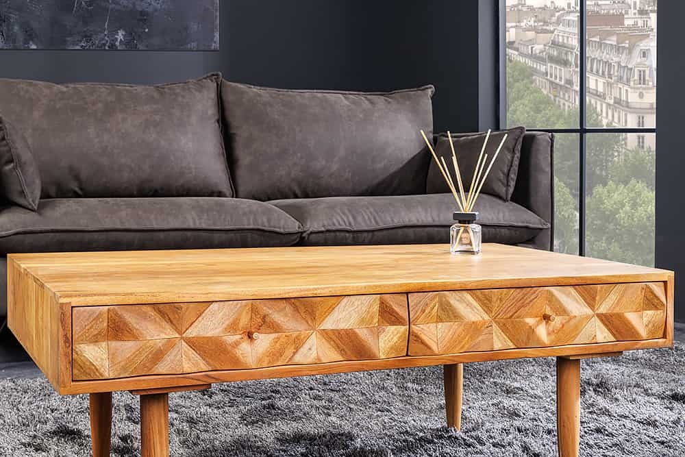 Invicta Interior Massief houten salontafel ALPINE 105 cm natuurlijke acaciahoningafwerking met opberglades - 43734
