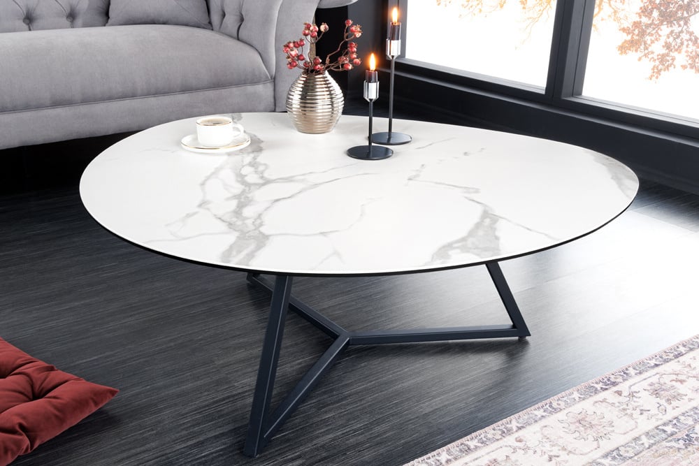 Invicta Interior Moderne salontafel MARVELOUS 90cm wit marmeren keramiek gemaakt in Italië - 42142