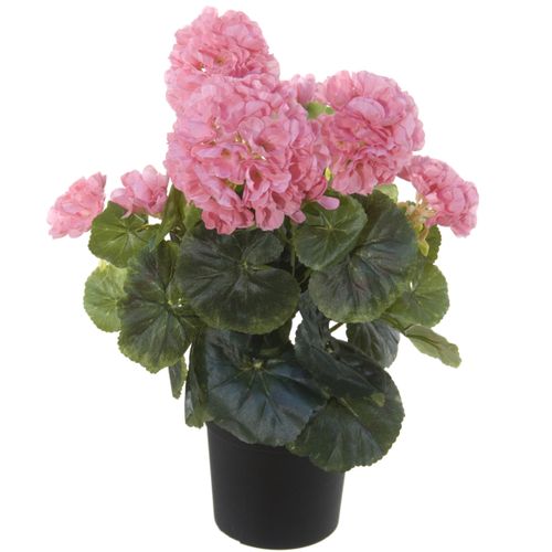 Louis maes Kunstplant - Geranium - Roze - In Zwarte Pot - 35 Cm