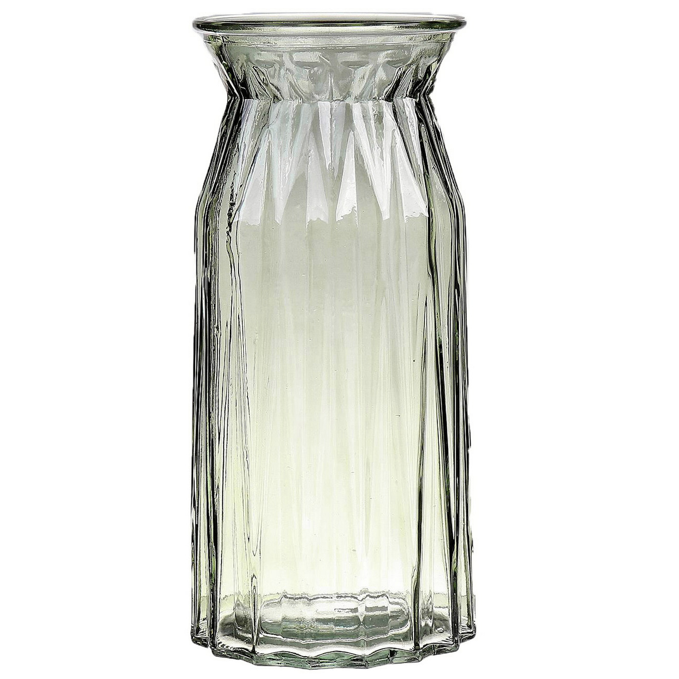 Bellatio Design Bloemenvaas - lichtgroen - transparant glas - D12 x H24 cm -