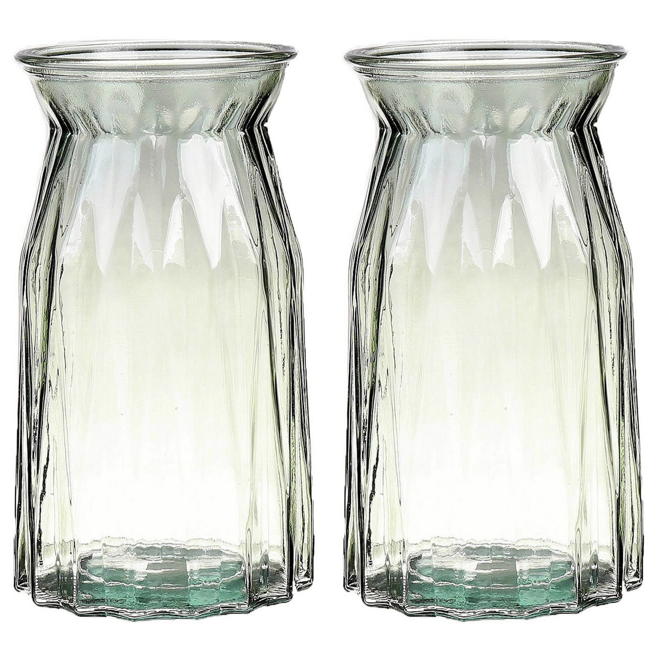Bellatio Design Bloemenvaas - set van 2x - helder groen - transparant glas - D12 x H20 cm -