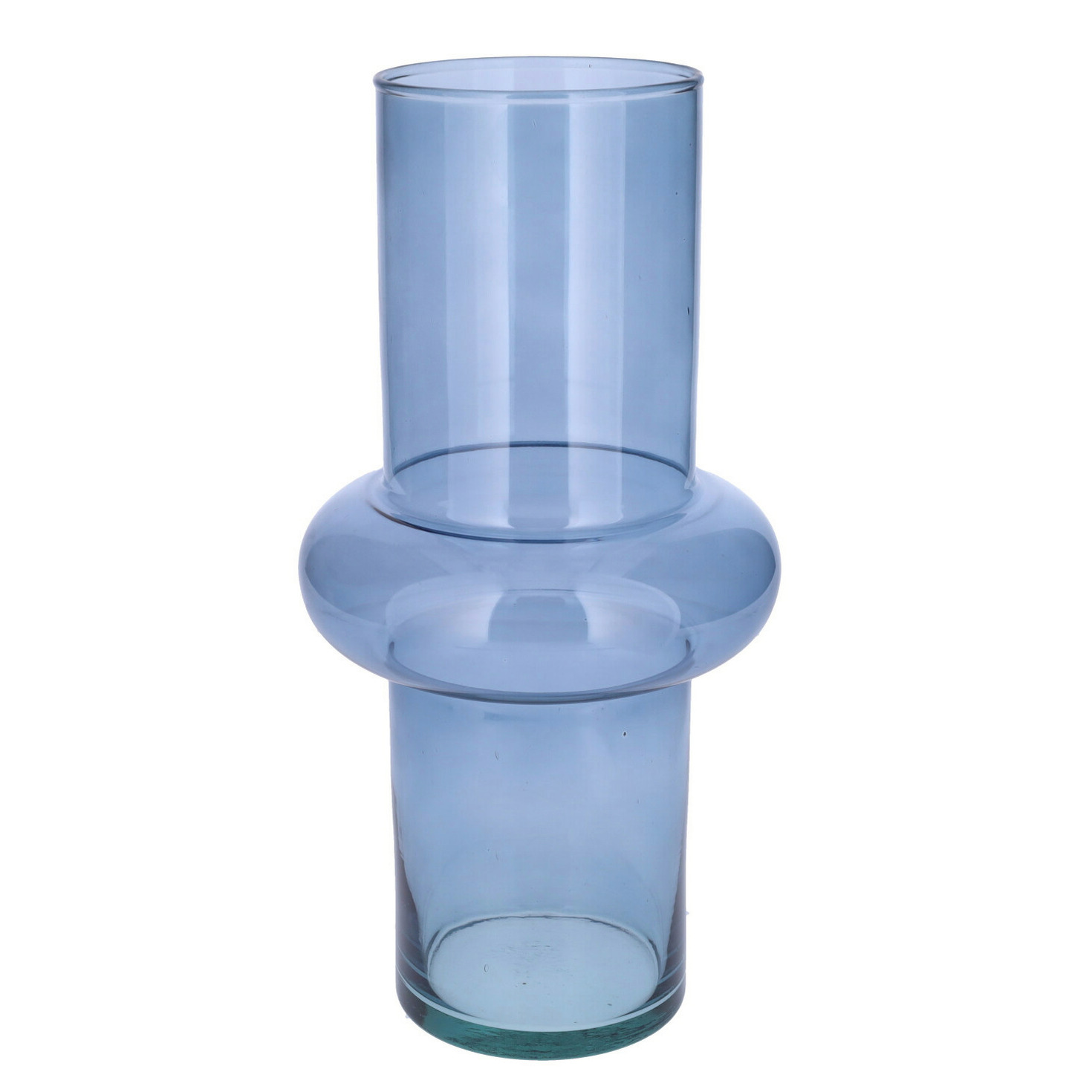 Bellatio Design Bloemenvaas - blauw - transparant gerecycled glas - D15 x H31 cm -
