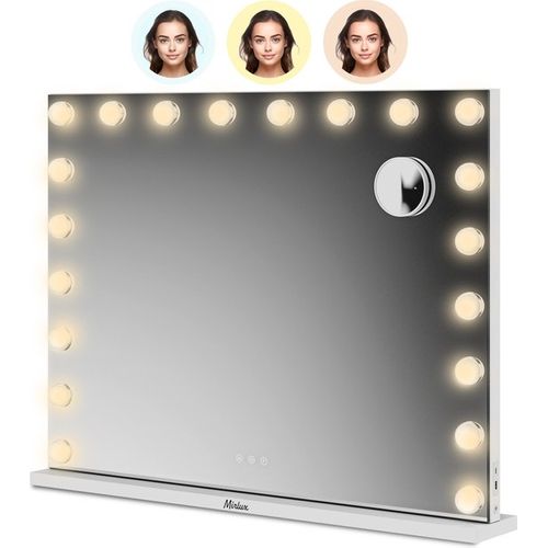 Mirlux Hollywood Make Up Spiegel Led - Bluetooth Speakers - 10x Zoom - Ophangbaar - Wit - 80x60cm