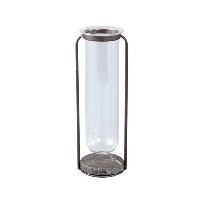 PTMD Kirsa Black round glass vase metal marble holder L
