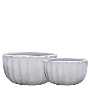 PTMD Rae White ceramic pot ribbed round set of 2