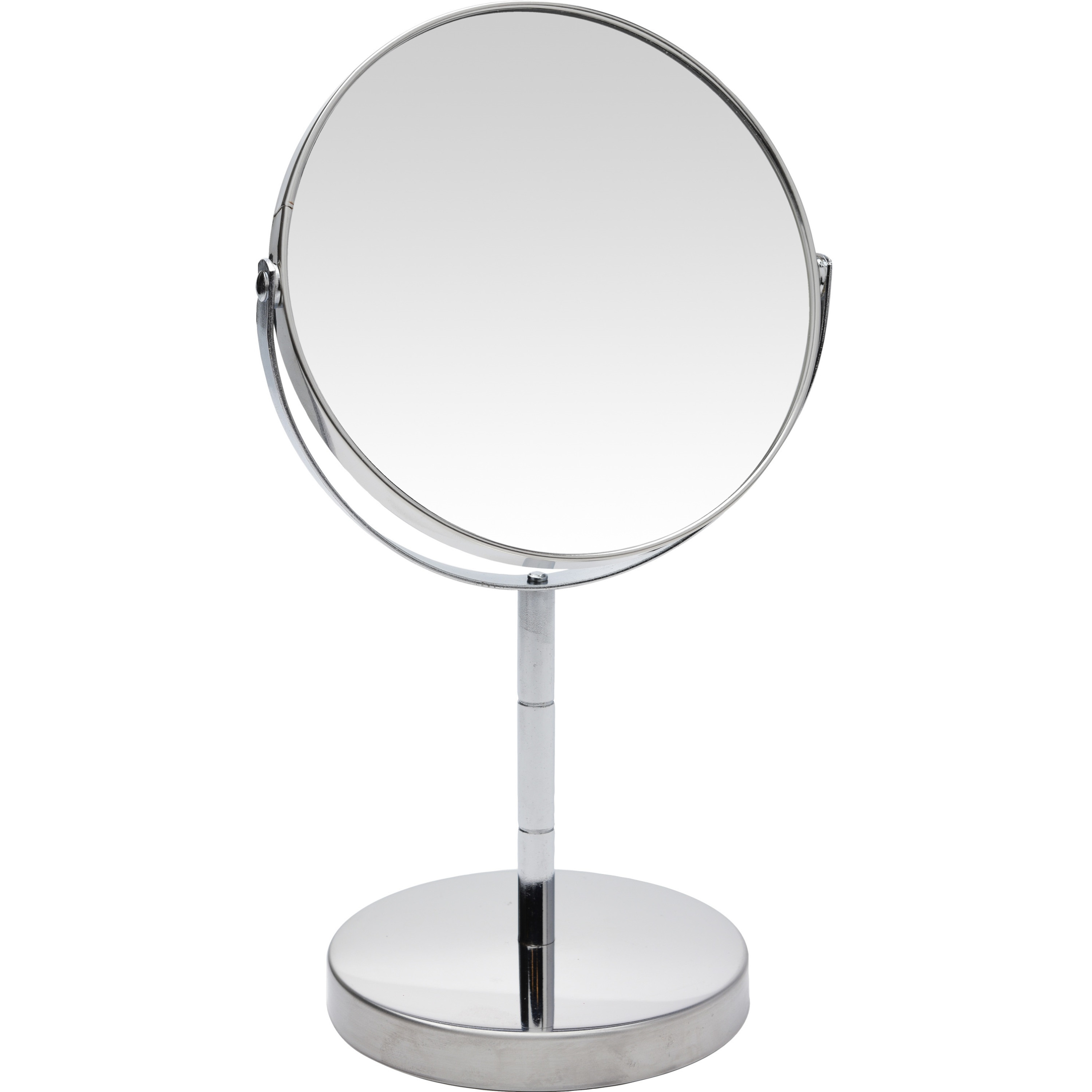 Merkloos Zilveren make-up spiegel rond dubbelzijdig 14 x 26 cm -