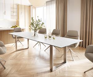 DELIFE Esstisch Edge 300x100 Keramik Laminam Statuarietto Weiß Edelstahl Schmal