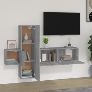 vidaXL 3-delige Tv-meubelset bewerkt hout grijs sonoma eikenkleurig