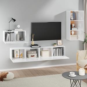 vidaXL TV-Schrank 4-tlg. TV-Schrank-Set Hochglanz-Weiß Holzwerkstoff (4-St)