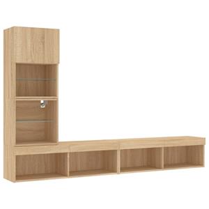 vidaXL TV-Schrank 4-tlg. Wohnwand mit LED-Beleuchtung Sonoma-Eiche Holzwerkstoff (1-St)