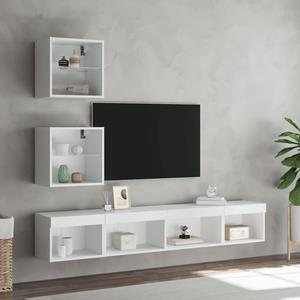 vidaXL 5-delige Tv-wandmeubelset met LED-verlichting bewerkt hout wit