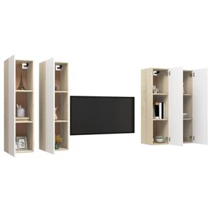 vidaXL TV-Schrank TV-Schränke 4 Stk Weiß Sonoma-Eiche 30,5x30x110 cm Spanplatte Lowboard