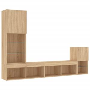 vidaXL TV-Schrank 4-tlg. Wohnwand mit LED-Beleuchtung Sonoma-Eiche Holzwerkstoff (1-St)