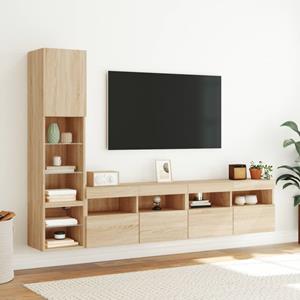 vidaXL 4-delige Tv-wandmeubelset met LED bewerkt hout sonoma eiken