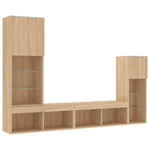 vidaXL TV-Schrank 4-tlg. Wohnwand mit LED-Beleuchtung Sonoma-Eiche Holzwerkstoff (1-St)