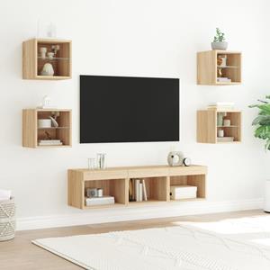 vidaXL 7-delige Tv-wandmeubelset met LED bewerkt hout sonoma eiken