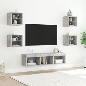 vidaXL 7-delige Tv-wandmeubelset met LED bewerkt hout betongrijs