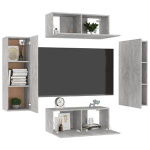 vidaXL TV-Schrank 4-tlg. TV-Schrank-Set Betongrau Holzwerkstoff (4-St)