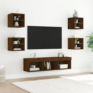 vidaXL TV-Schrank 7-tlg. Wohnwand mit LED-Beleuchtung Braun Eichen-Optik (7-St)