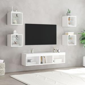 vidaXL 7-delige Tv-wandmeubelset met LED-verlichting bewerkt hout wit