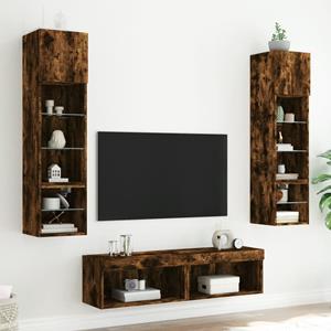 vidaXL 6-delige tv-wandmeubelset met LED bewerkt hout gerookt eiken