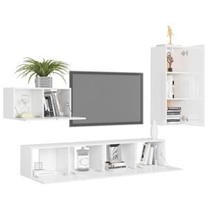 vidaXL TV-Schrank 4-tlg. TV-Schrank-Set Hochglanz-Weiß Holzwerkstoff (1-St)