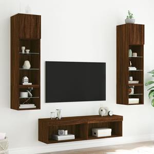 vidaXL 6-delige Tv-wandmeubelset met LED bewerkt hout bruineikenkleur