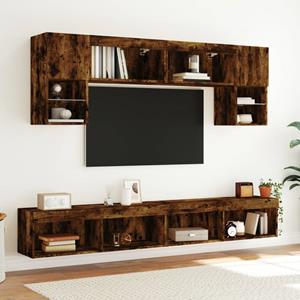 vidaXL 6-delige tv-wandmeubelset met LED bewerkt hout gerookt eiken