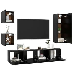 vidaXL Kleiderschrank 5-tlg TV-Schrank-Set Schwarz Spanplatte TV-Konsole für Fernseher