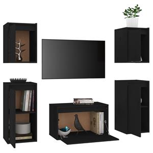 vidaXL TV-Schrank TV-Schränke 5 Stk Schwarz Massivholz Kiefer Lowboard Lowboard