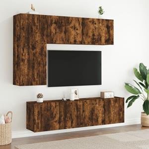 vidaXL 5-delige Tv-wandmeubelset bewerkt hout gerookt eikenkleurig