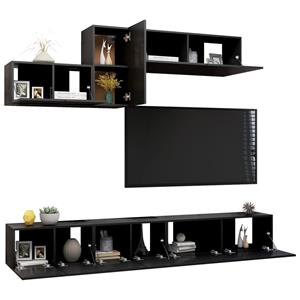 vidaXL Kleiderschrank 6-tlg TV-Schrank-Set Schwarz Spanplatte