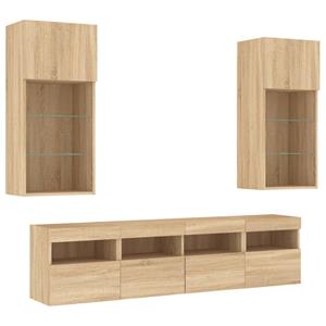 vidaXL TV-Schrank 5-tlg. Wohnwand mit LED-Beleuchtung Sonoma-Eiche Holzwerkstoff (1-St)