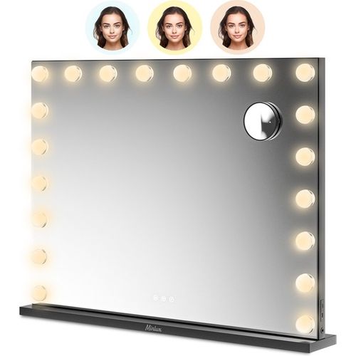 Mirlux Hollywood Make Up Spiegel Led - Bluetooth Speakers - 10x Zoom - Ophangbaar - Zwart - 80x60cm