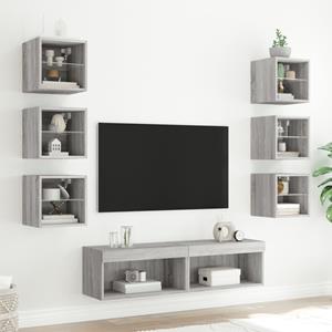 vidaXL 8-delige Tv-wandmeubelset met LED bewerkt hout grijs sonoma