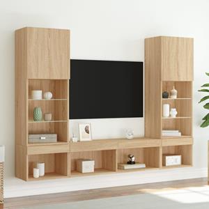 vidaXL TV-Schrank 5-tlg. Wohnwand mit LED-Beleuchtung Sonoma-Eiche Holzwerkstoff (1-St)