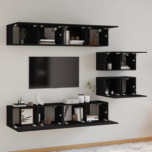 vidaXL TV-Schrank 6-tlg. TV-Schrank-Set Schwarz Holzwerkstoff (6-St)