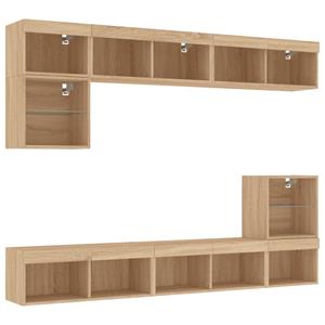 vidaXL 8-delige Tv-wandmeubelset met LED bewerkt hout sonoma eiken