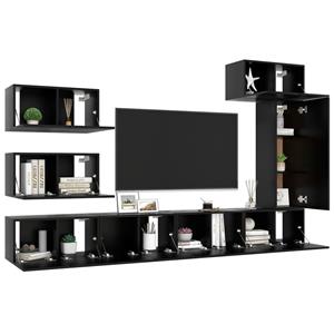 vidaXL Kleiderschrank 8-tlg TV-Schrank-Set Schwarz Spanplatte