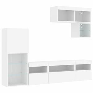 vidaXL 6-delige Tv-wandmeubelset met LED-verlichting bewerkt hout wit