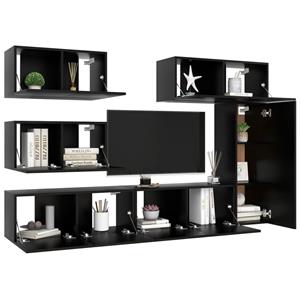 vidaXL Kleiderschrank 6-tlg TV-Schrank-Set Schwarz Spanplatte