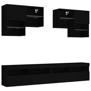 vidaXL TV-Schrank 6-tlg. TV-Wohnwand mit LED-Leuchten Schwarz (1-St)