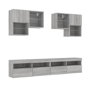 vidaXL TV-Schrank 6-tlg. TV-Wohnwand mit LED-Leuchten Grau Sonoma (1-St)