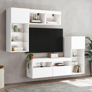 vidaXL TV-Schrank 5-tlg. Wohnwand mit LED-Beleuchtung Weiß Holzwerkstoff (1-St)