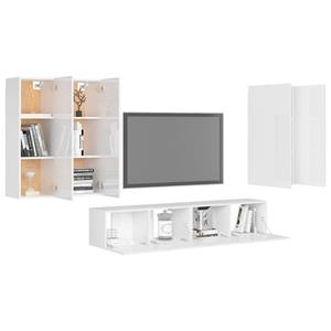 vidaXL Kleiderschrank 6-tlg TV-Schrank-Set Hochglanz-Weiß Spanplatte